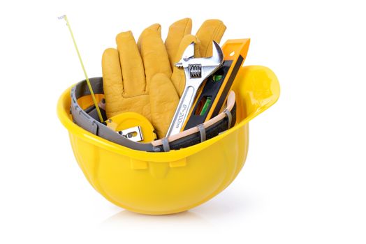 Construction DIY tools ready for work isolated on white background