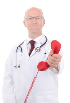 Doctor handing out the emergency phone