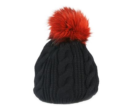 Woolen knitted cap in black on a white background            