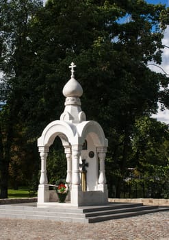 memorial chapel in the town square on sunny summer day