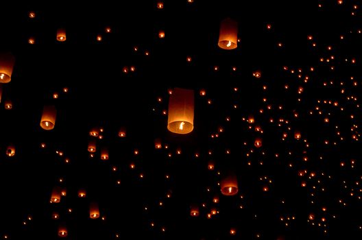 Floating lantern, Yi Peng Balloon Festival in Chiangmai Thailand 