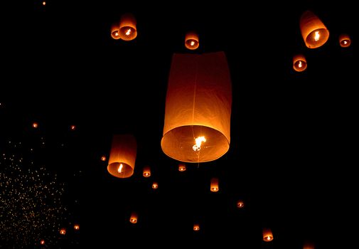 Floating lantern, Yi Peng Balloon Festival in Chiangmai Thailand 