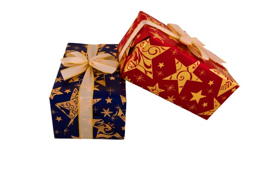 Two gift boxes with gold ribbon bow