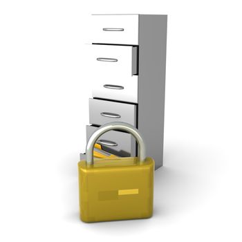 A secure, locked, archive drawer. 3D rendered illustration.