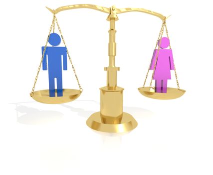 Concept for equality for genders a man and woman on scales