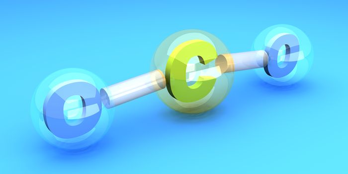 A symbolic CO2 Molecule, responsible for global warming and pollution. 3D rendered Illustration.