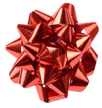 a red ribbon bow for a present decoration isolated on a white background