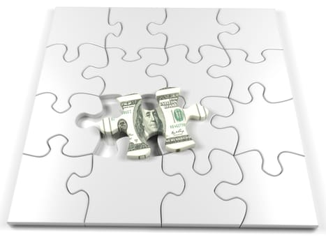 Concept of money with a hundred dollar jigsaw piece