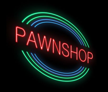 Illustration depicting an illuminated neon pawnshop sign.
