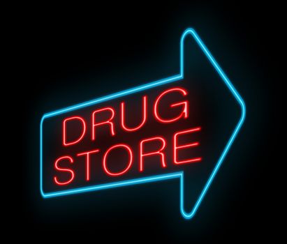 Illustration depicting an illuminated neon drugstore sign.