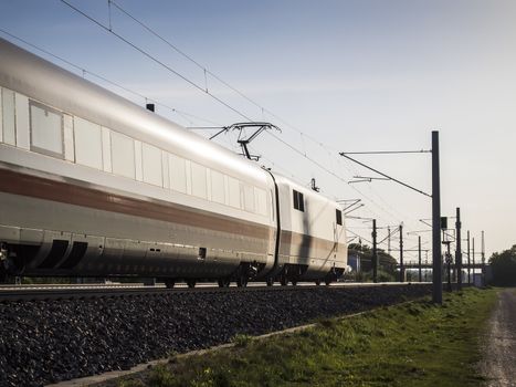 Driving train on a railway in Bavaria, Germany