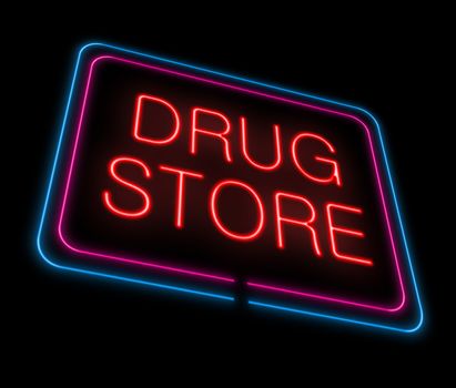 Illustration depicting an illuminated neon drugstore sign.