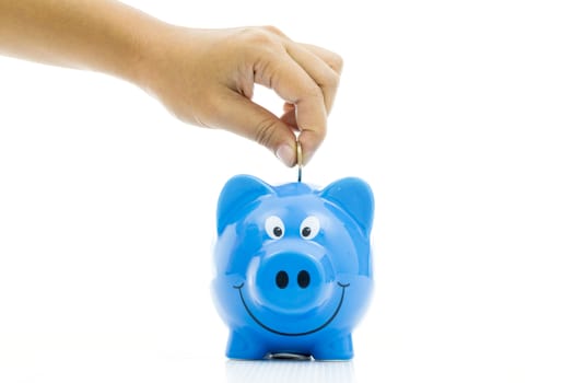 Money Saving with blue Piggy bank