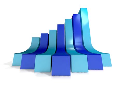 three dimensional growth bar chart in blue isolated on a white background