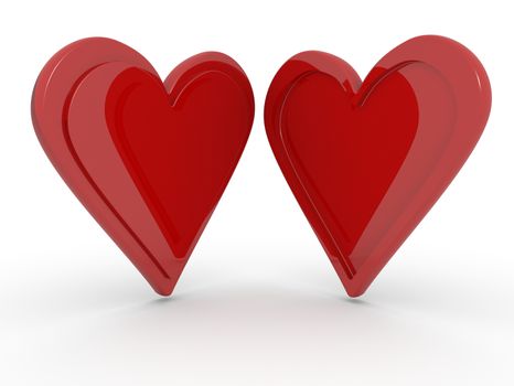 Two hearts together isolated on a white background, opposite profiles concept of opposites attract