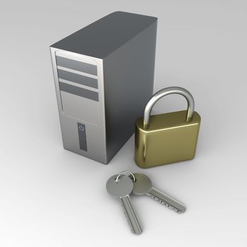 A secure Desktop PC. 3D rendered Illustration.