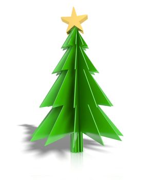 christmas tree with gold star isolated on a white background