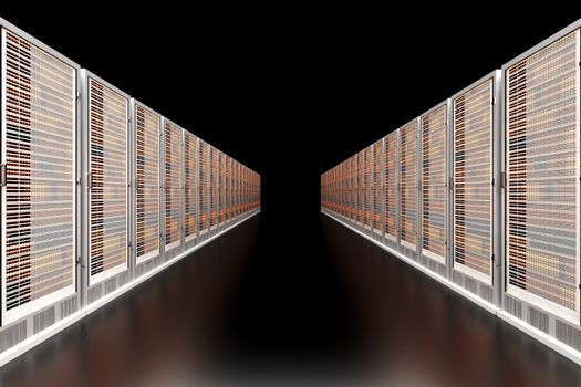 Server racks in a row. 3d illustration.