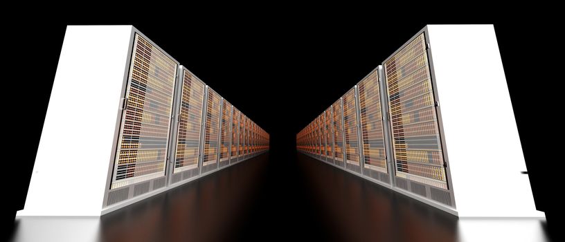 Server racks in a row. 3d illustration.