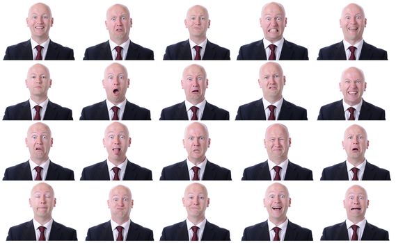 XXL high resolution image of a businessman facal expressions isolated on a white background
