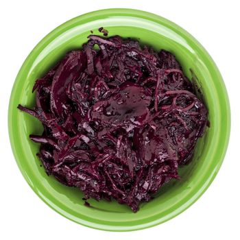 pickled red beets, dulse and kale in a ceramic bowl isolated on white