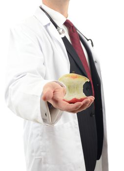 doctor showing healthy food to eat