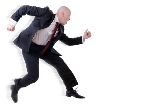 businessman running isolated on white background with slight motion blurr