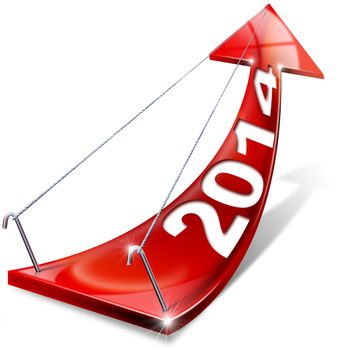 Red arrow with year 2014 tending upwards, the concept of economic success