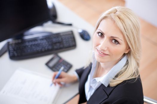 Beautiful businesswoman doing finances in the office