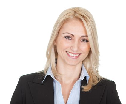 Portrait of beautiful successful businesswoman. Isolated on white