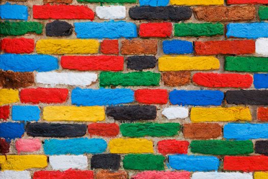 Colorful brick wall. Unique background, pattern.