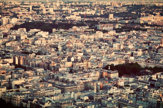 Paris, France view from the top on a residential district, block of flats. Vintage style