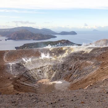 An image of the active volcano islands at Lipari Italy