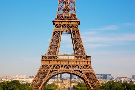 Eiffel Tower middle section, the city in the background, Paris, France