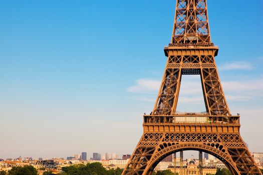 Eiffel Tower middle section, the city in the background, Paris, France