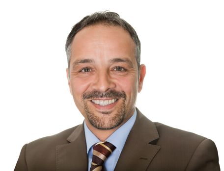 Closeup portrait of successful business man isolated on white background.