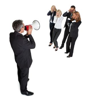 Business announcement through loudspeaker isolated on white background