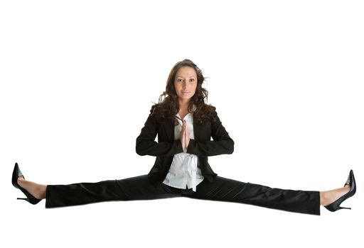 Businesswomen sitting on splits. Isolated on white