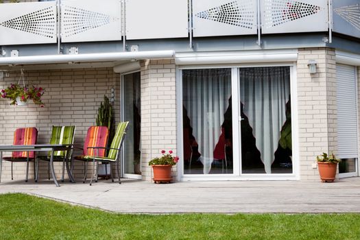 Image of beautiful front yard of a stylish new home