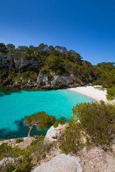 Cala Macarelleta in Ciutadella Menorca at turquoise Balearic Islands Mediterranean sea