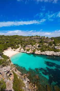 Cala Macarelleta in Ciutadella Menorca at turquoise Balearic Islands Mediterranean sea