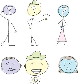 Stick figure friendship concept cartoon on white background