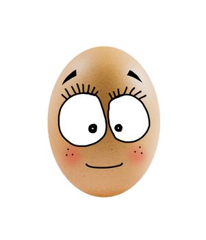 brown egg with funny face over  white background .
