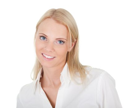 Portrait of beautiful successful businesswoman. Isolated on white