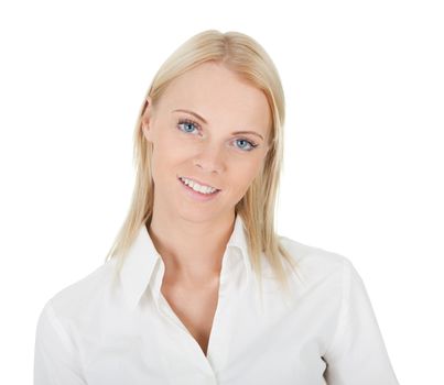 Portrait of beautiful successful businesswoman. Isolated on white
