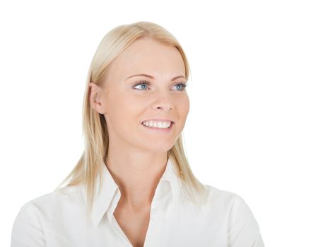 Portrait of beautiful successful businesswoman. Isolated on white