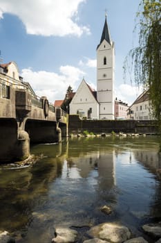 River Amper and church St. Leonhard in the Bavarian town F��rstenfeldbruck