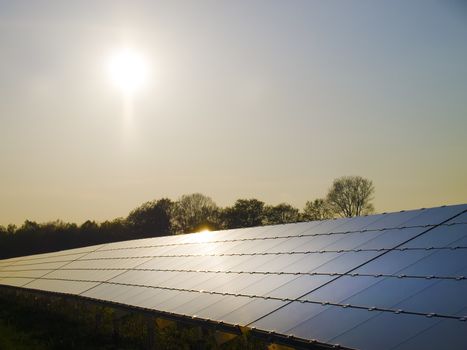 Picture of solar panels in the evening on sunset