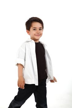 Male child on white background with nice expression