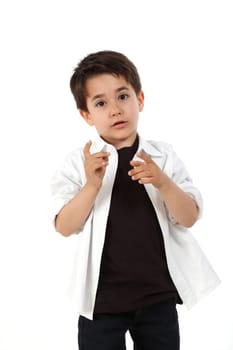 Male child on white background with nice expression